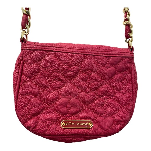 Betsey Johnson Shoulder Bag Crossbody Pink Heart Quilted Leather Chain Small - Picture 4 of 7